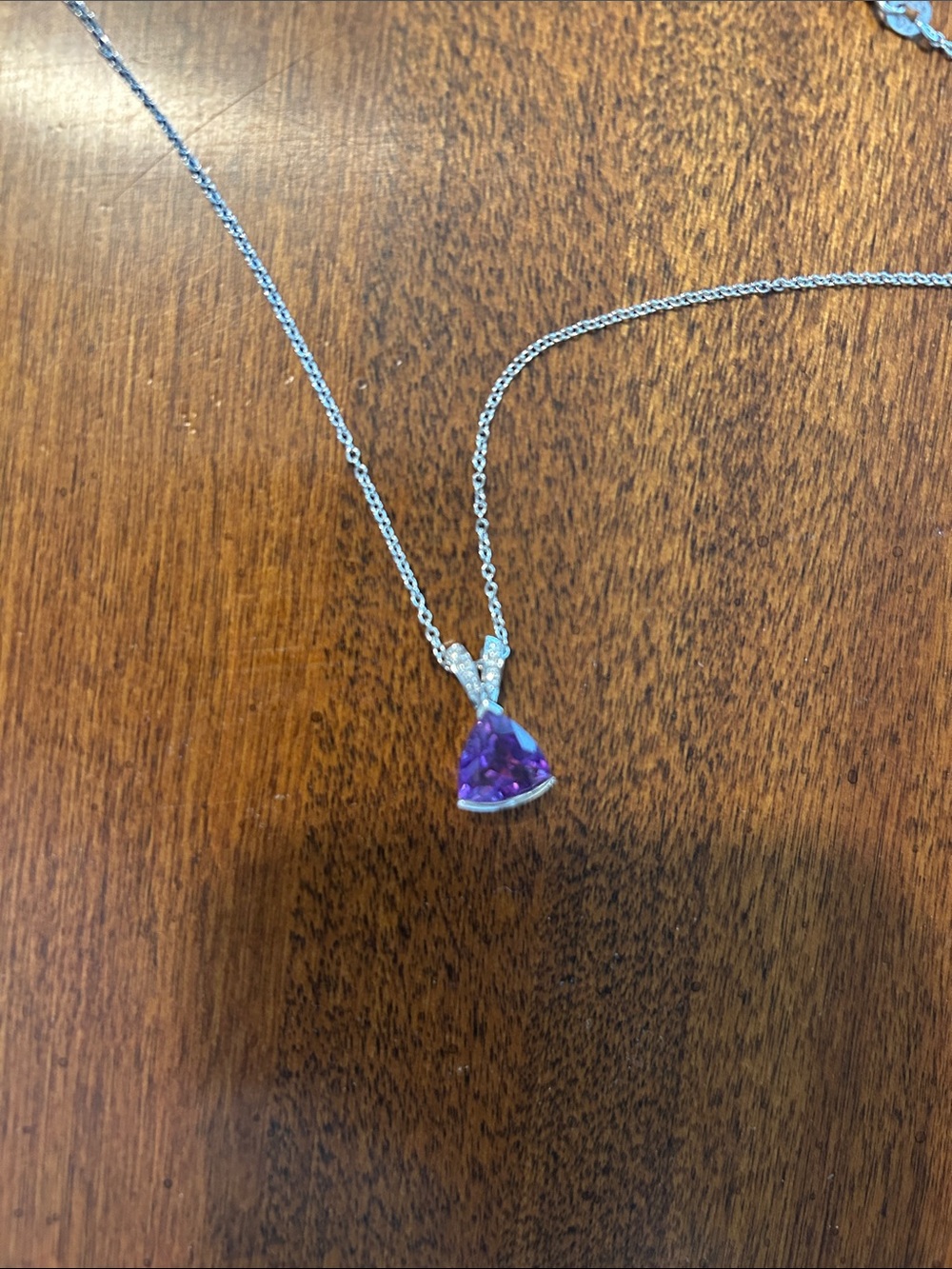14kt White Gold Amethyst Necklace with diamond accents - Picture 5 of 9